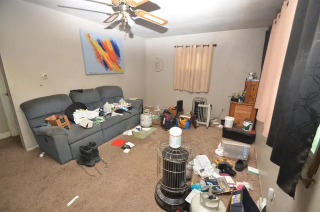 a living room with furniture and a rug