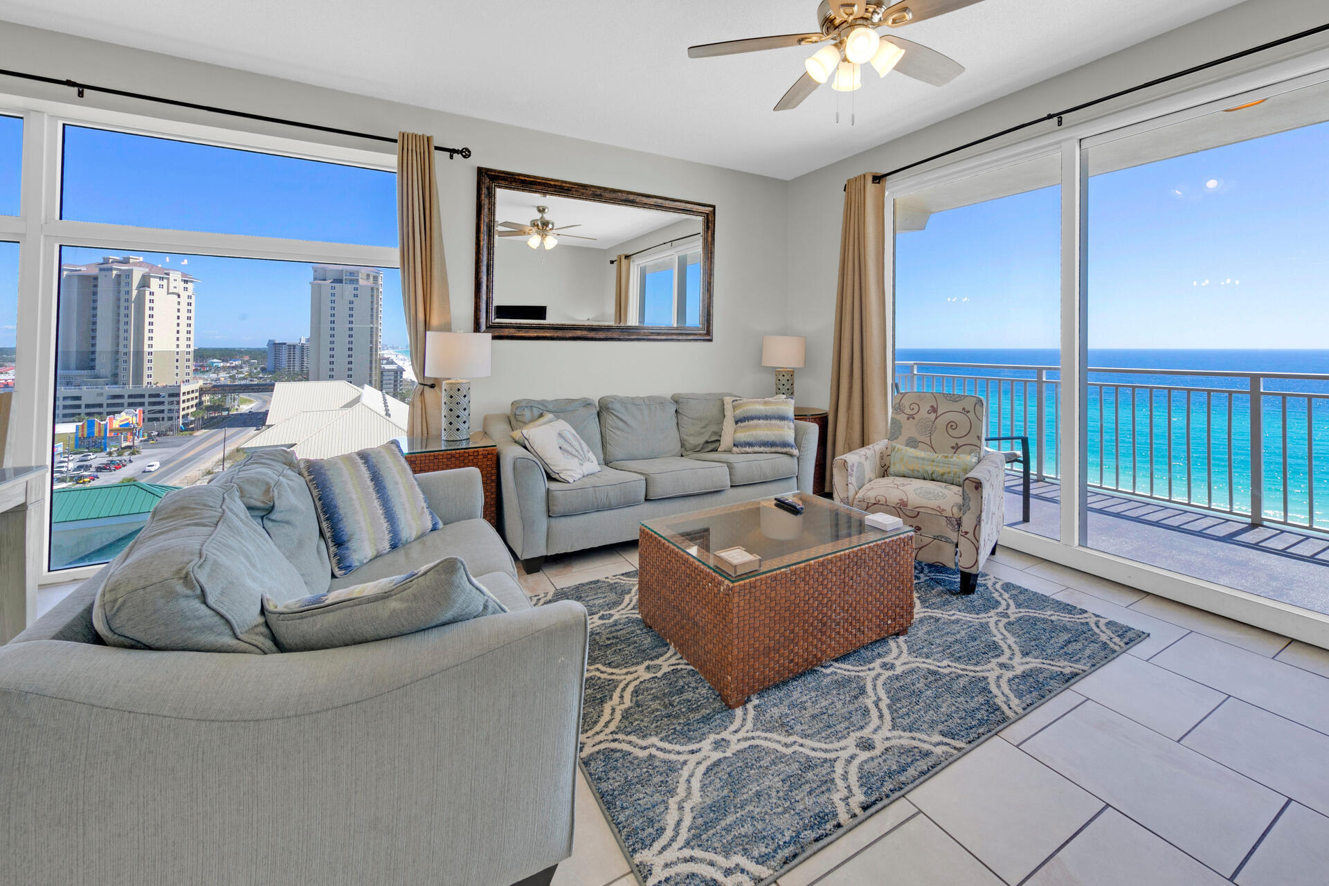 12011 Front Beach Road, Unit 701 Panama City Beach, FL 32407 - Photo 1 of 42 a living room with furniture and a large window