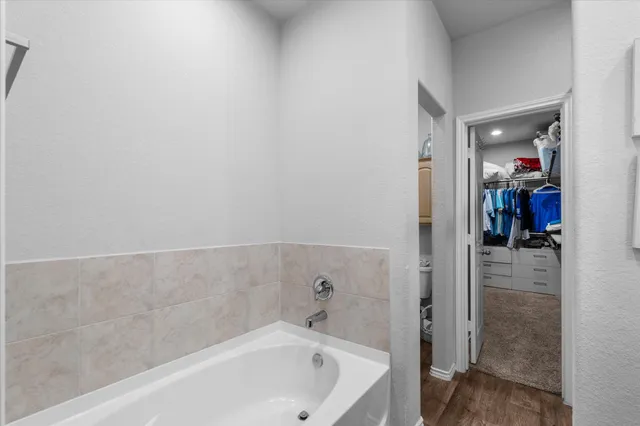 a bathroom with a bathtub