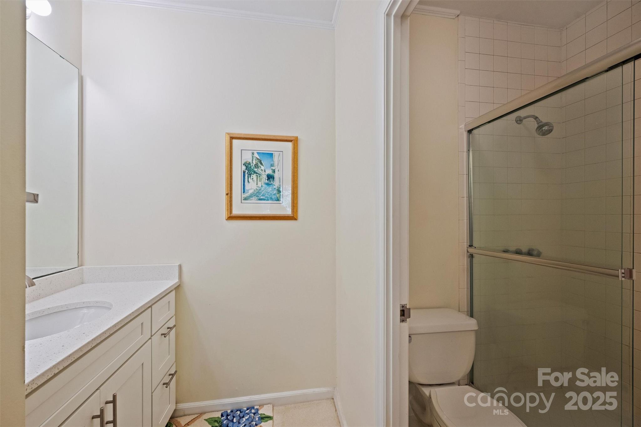 904 Cherokee Road Charlotte, NC 28207 - Photo 23 of 36 a bathroom with a granite countertop toilet and a sink