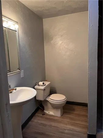 a bathroom with a toilet a sink and mirror