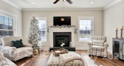 3410 Sincerity Road, Unit 1 Monroe, NC 28110 - Photo 3 of 32 a living room with furniture a flat screen tv and a fireplace
