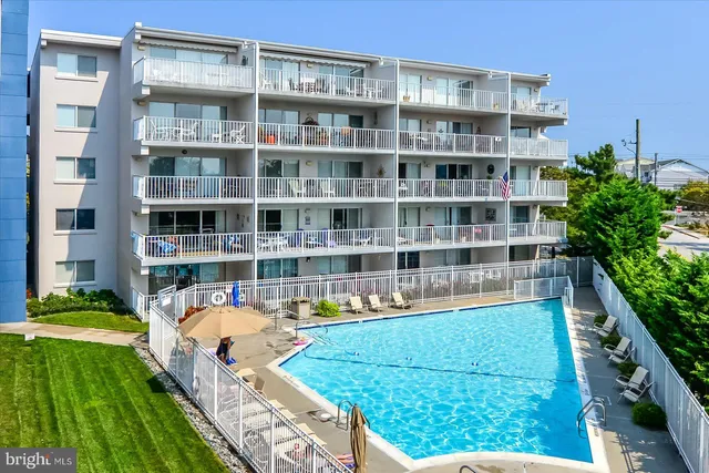 a view of a swimming pool with a garden and plants