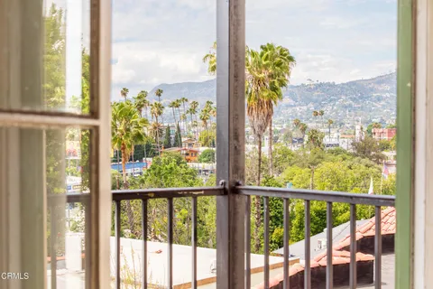 a view of a city from a balcony