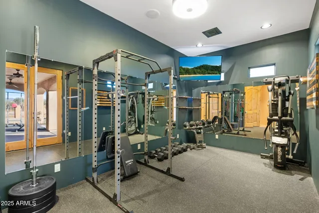 a view of a room with gym equipment