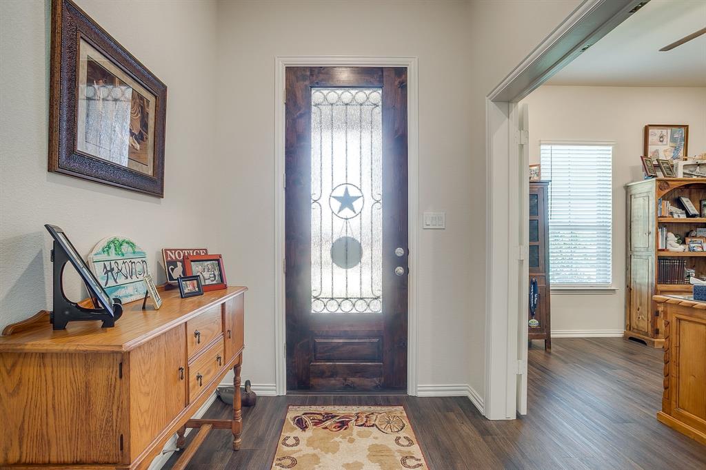 1328 San Marcus Drive Springtown, TX 76082 - Photo 3 of 37 Entrance foyer with dark wood finished floors and ceiling fan