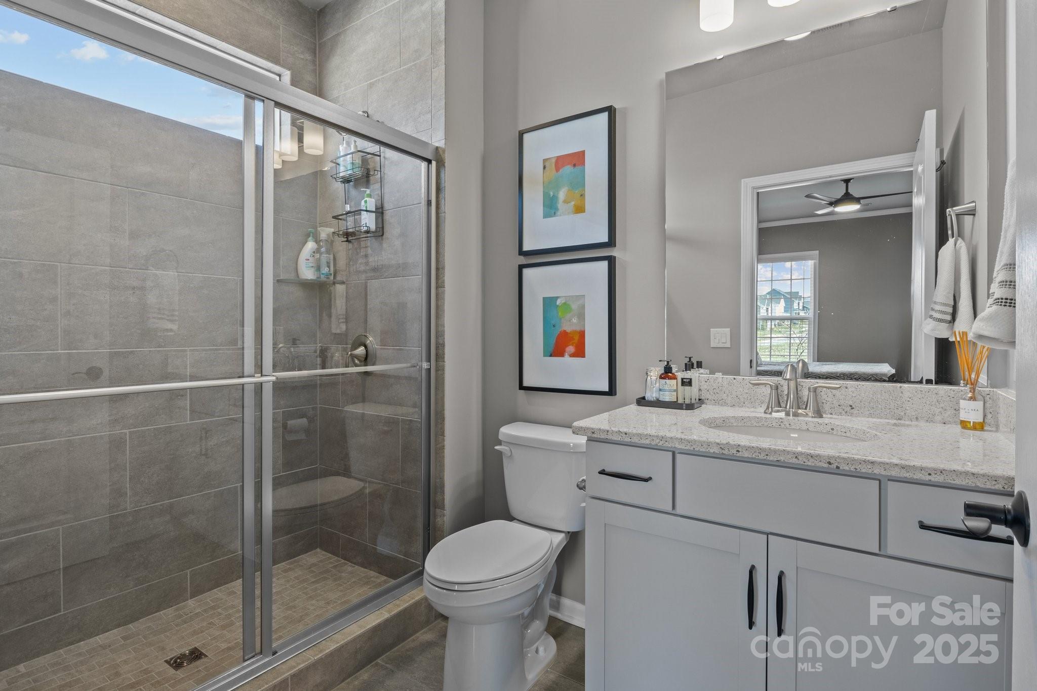 12709 Messenger Row Huntersville, NC 28078 - Photo 14 of 45 a bathroom with a shower sink mirror and toilet
