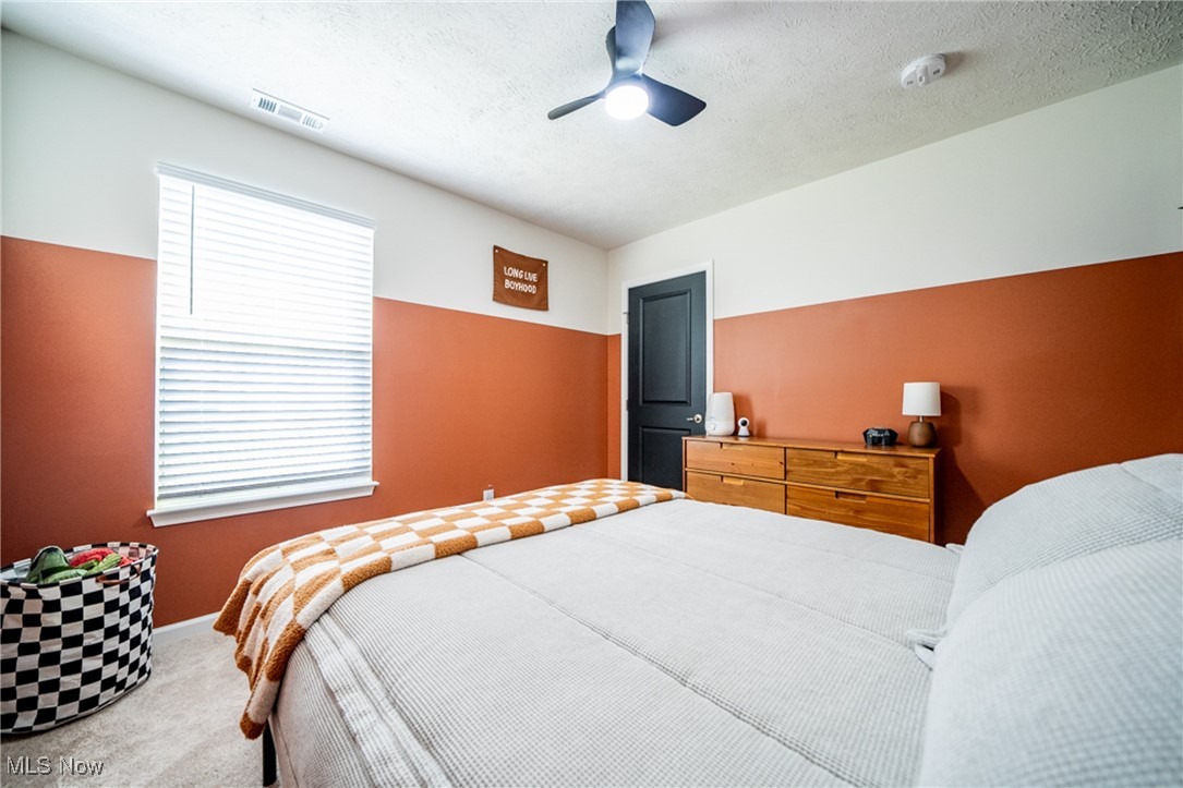 270 Stone Ridge Way Berea, OH 44017 - Photo 19 of 30 Carpeted bedroom with multiple windows, a textured ceiling, and ceiling fan