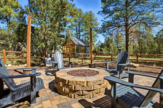 a view of a porch with wooden floor