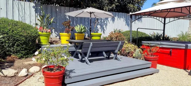 an outdoor view with patio