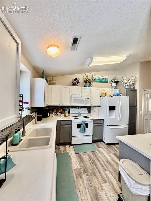3748 Riviera Grove, Unit 203 Colorado Springs, CO 80922 - Photo 8 of 23 a kitchen with a stove a sink and a refrigerator