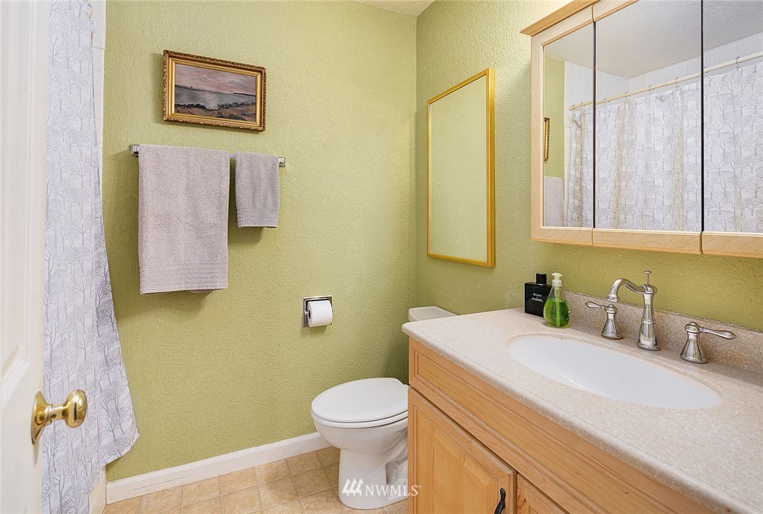17905 Beall Road Southwest Vashon, WA 98070 - Photo 10 of 20 a bathroom with a sink a toilet and mirror