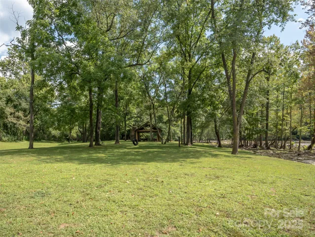 a view of backyard with outdoor seating and plants