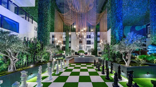 a building view with outdoor space