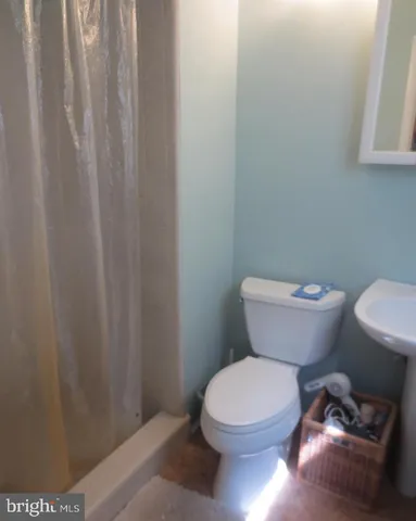 a white toilet sitting next to a shower curtain