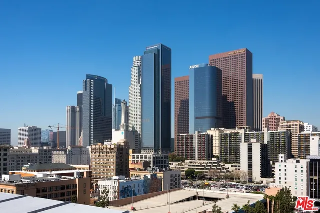 a city view with tall buildings