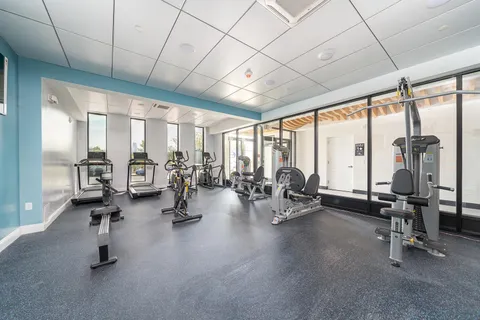 a view of a room with gym equipment