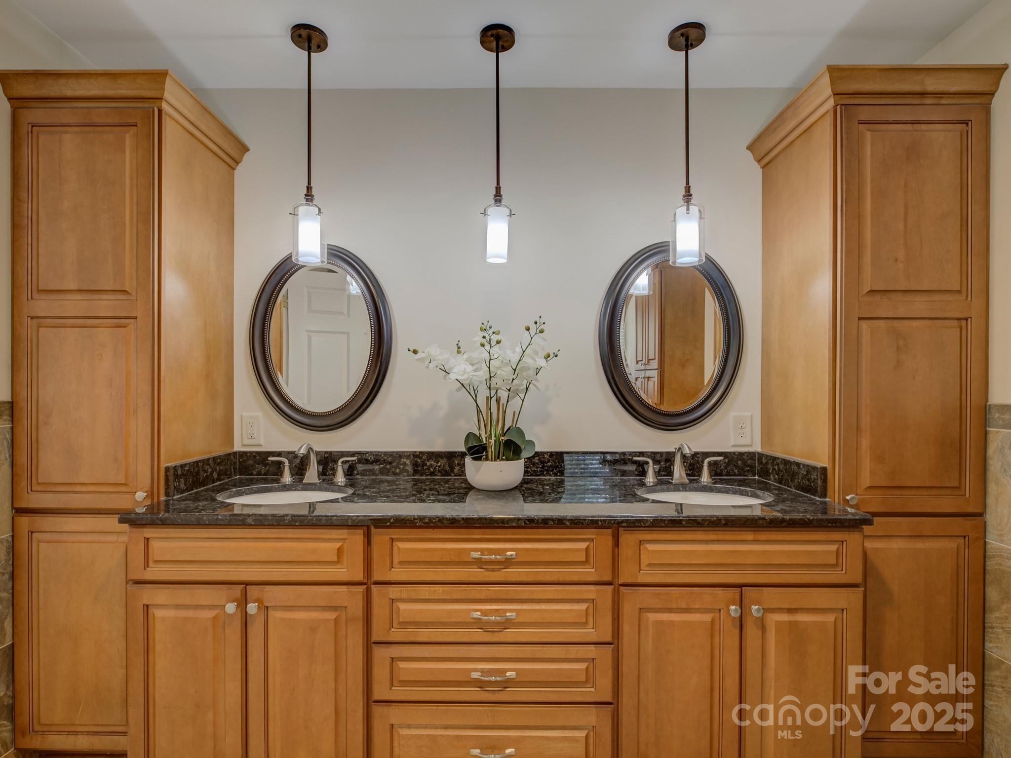 1340 Braeburn Road Charlotte, NC 28211 - Photo 33 of 46 a bathroom with a granite countertop double vanity sink and a mirror