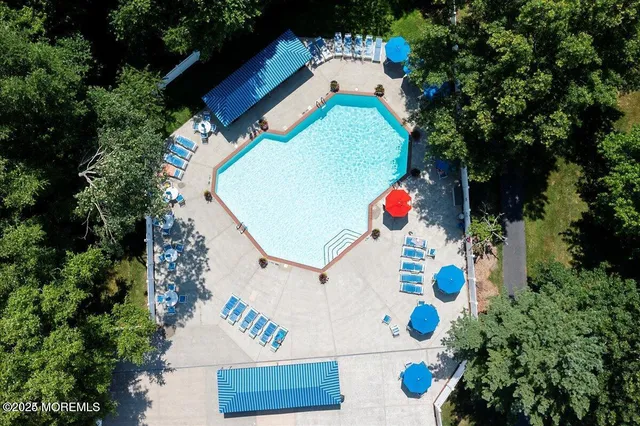 an aerial view of house outdoor space and street view