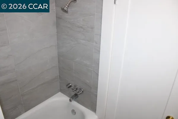a bathroom with a bathtub