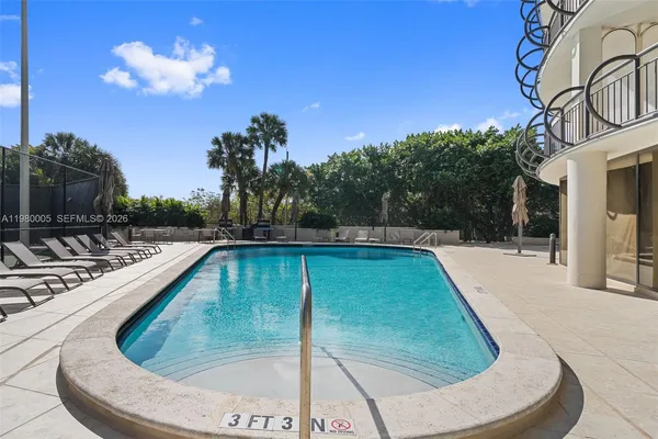 a view of a swimming pool with a patio