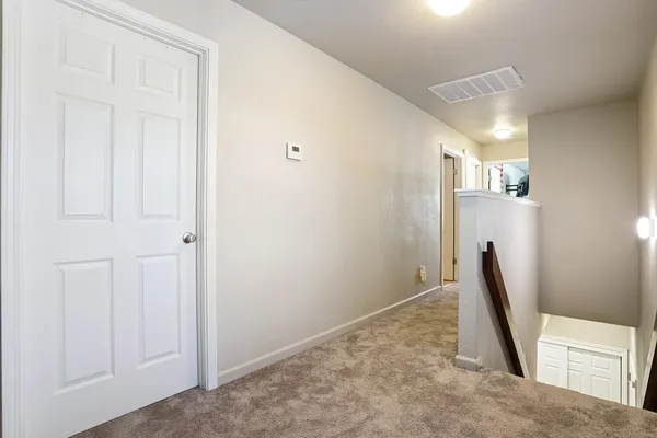 a view of a backyard with a bench and a large tree