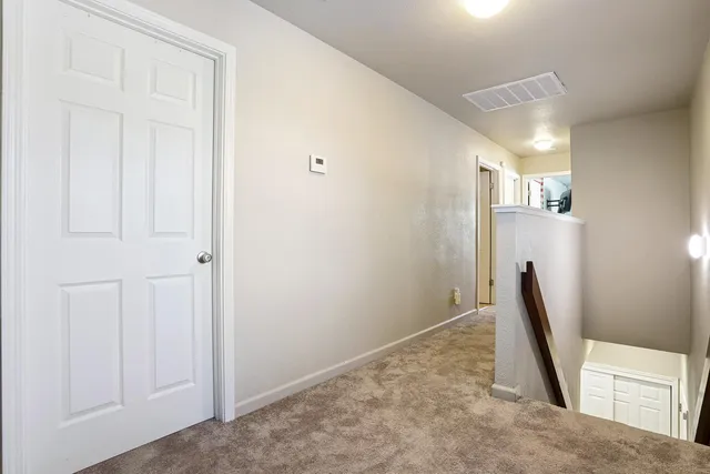 a view of a backyard with a bench and a large tree