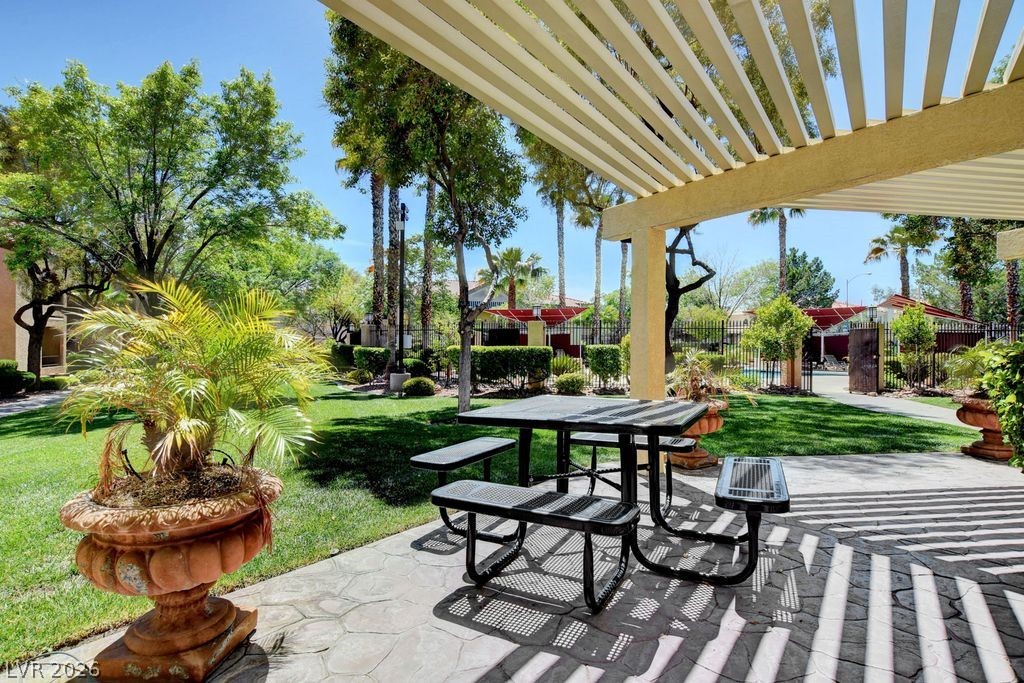 7885 West Flamingo Road, Unit 1079 Las Vegas, NV 89147 - Photo 27 of 35 Enjoy outdoor dining and relaxation under the shade of this inviting pergola.
