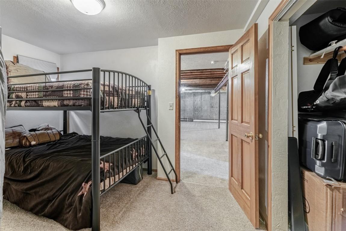 465 Litmer Road Jefferson, CO 80456 - Photo 35 of 50 Bedroom featuring light carpet and a textured ceiling