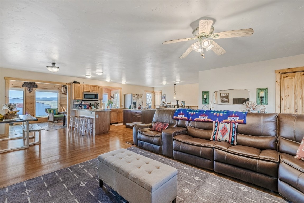 465 Litmer Road Jefferson, CO 80456 - Photo 8 of 50 Living room with a ceiling fan and dark wood finished floors