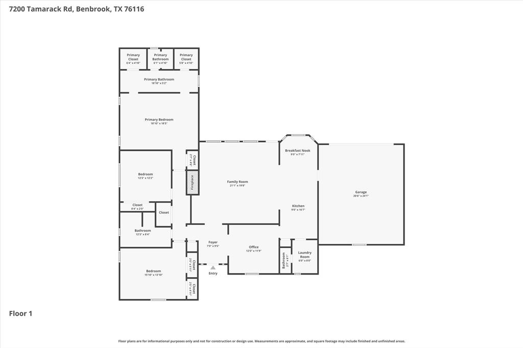 7200 Tamarack Road Benbrook, TX 76116 - Photo 38 of 38 Floor plan with approximate room sizes.