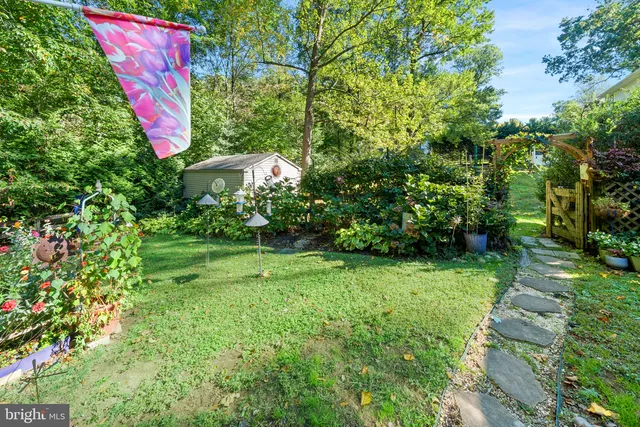 a backyard of a house with a table and chairs