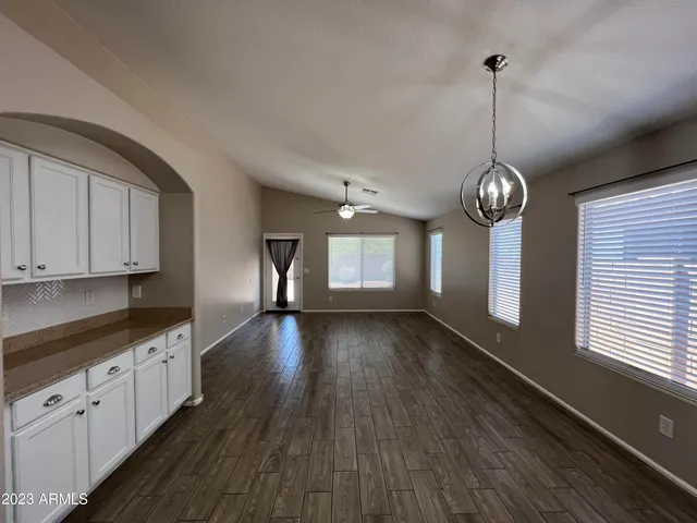 a view of a room with a chandelier