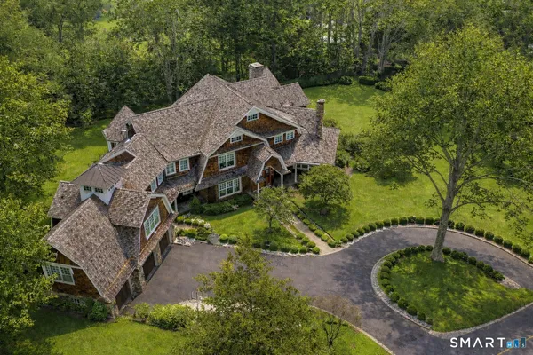 an aerial view of a house