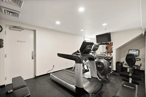 a room with gym equipment
