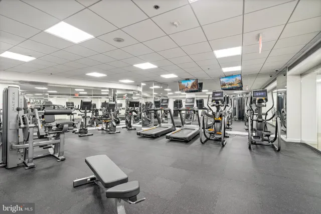a view of a room with gym equipment