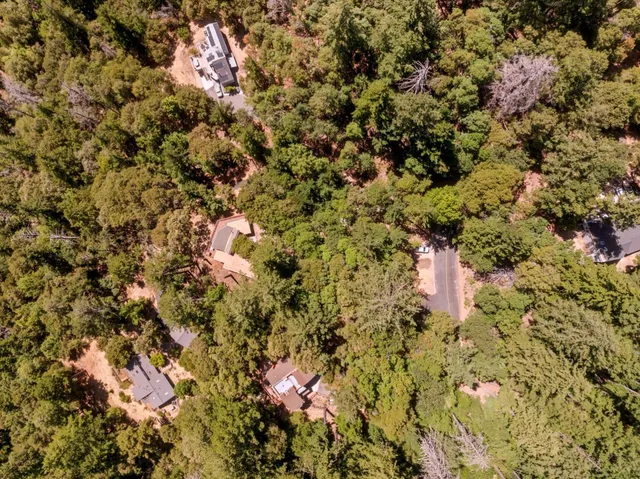 a view of swimming pool with lawn chairs and plants