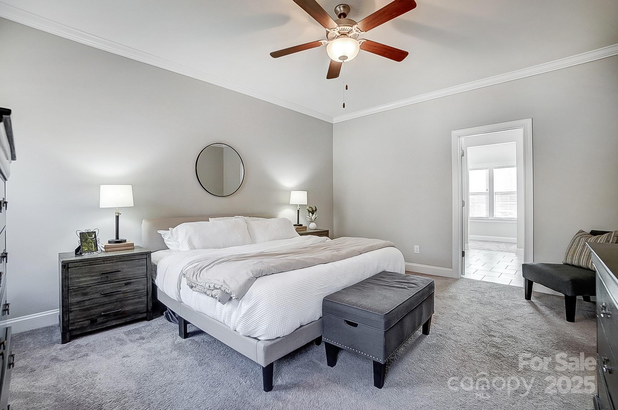 356 Nantucket Way Rock Hill, SC 29732 - Photo 19 of 34 a bedroom with a bed a chandelier and dresser