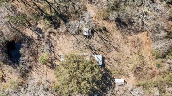 a view of a dry yard with lots of bushes