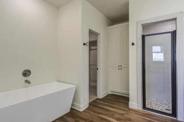 a bathroom with a bathtub