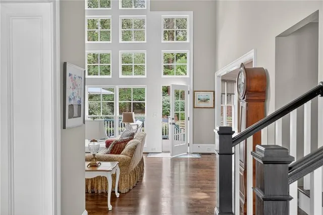 a view of balcony with furniture