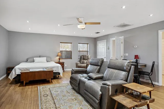 a workspace with furniture and window