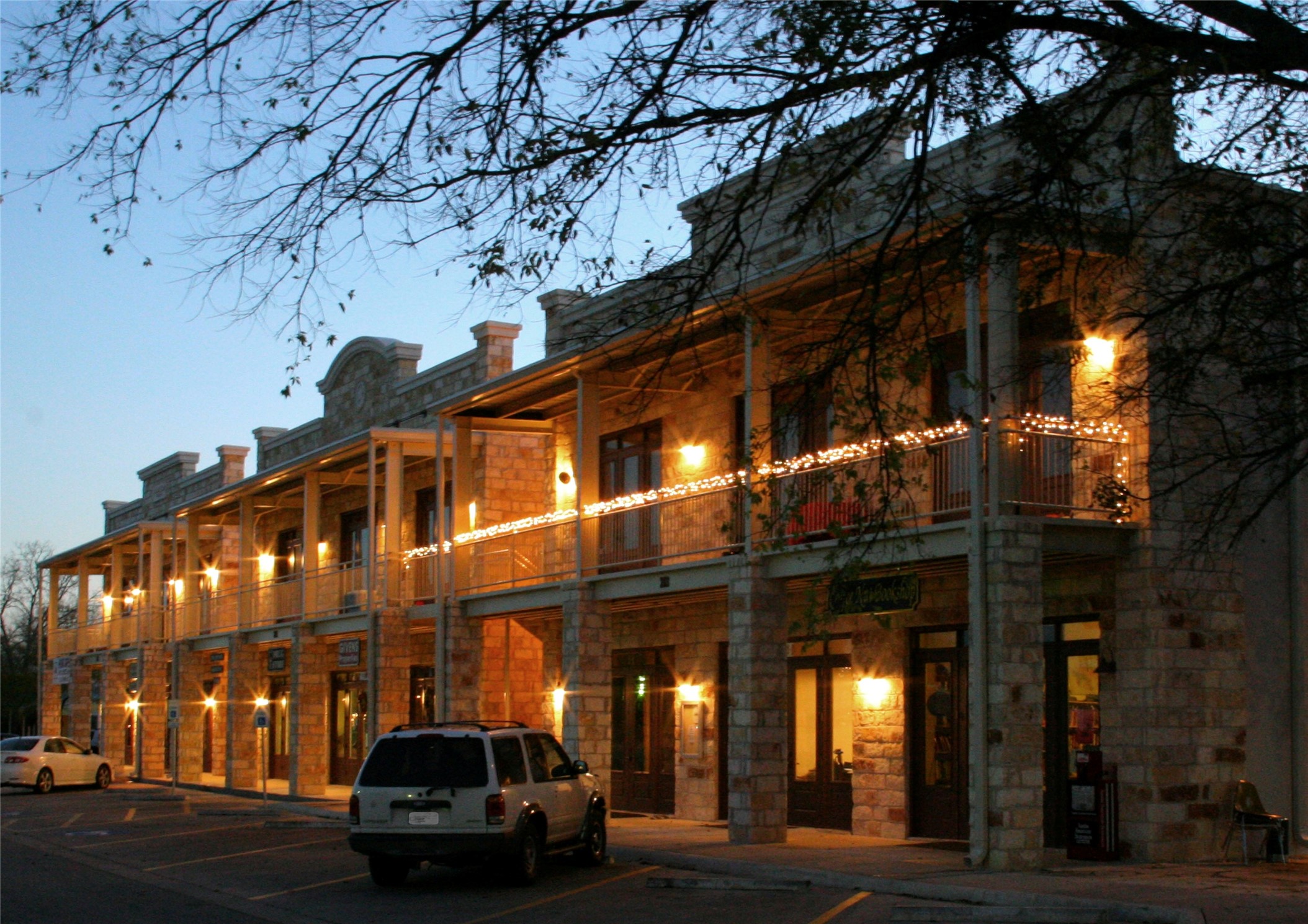 a view of a building on a street