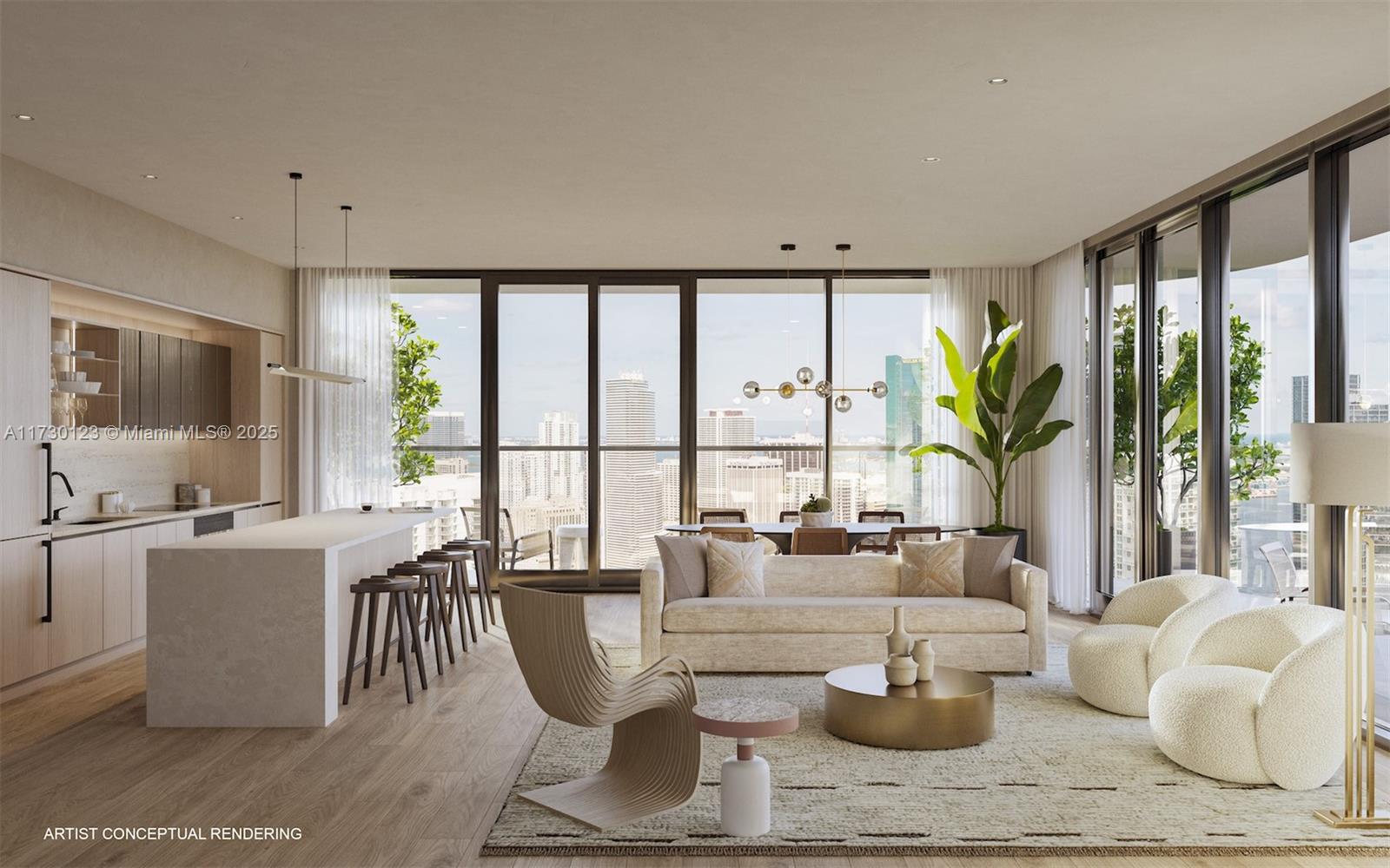 99 Southwest 7th Street, Unit PH3901 Miami, FL 33130 - Photo 3 of 28 a living room with fireplace furniture and a large window