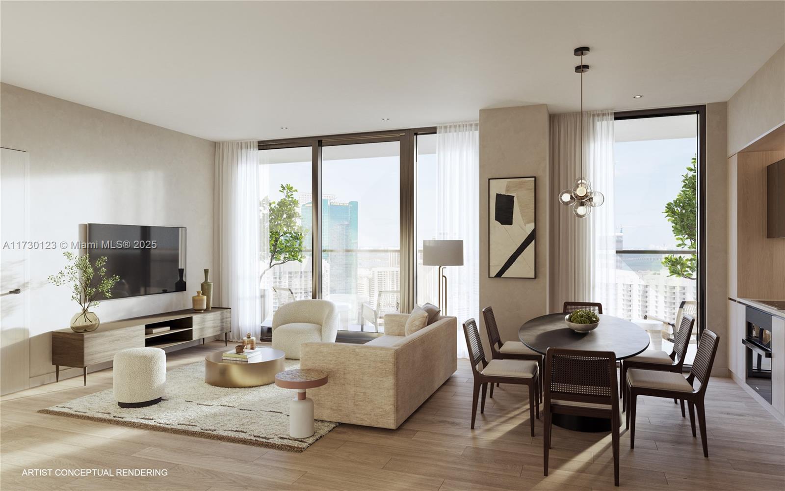 99 Southwest 7th Street, Unit PH3901 Miami, FL 33130 - Photo 4 of 28 a living room with furniture a flat screen tv and a large window