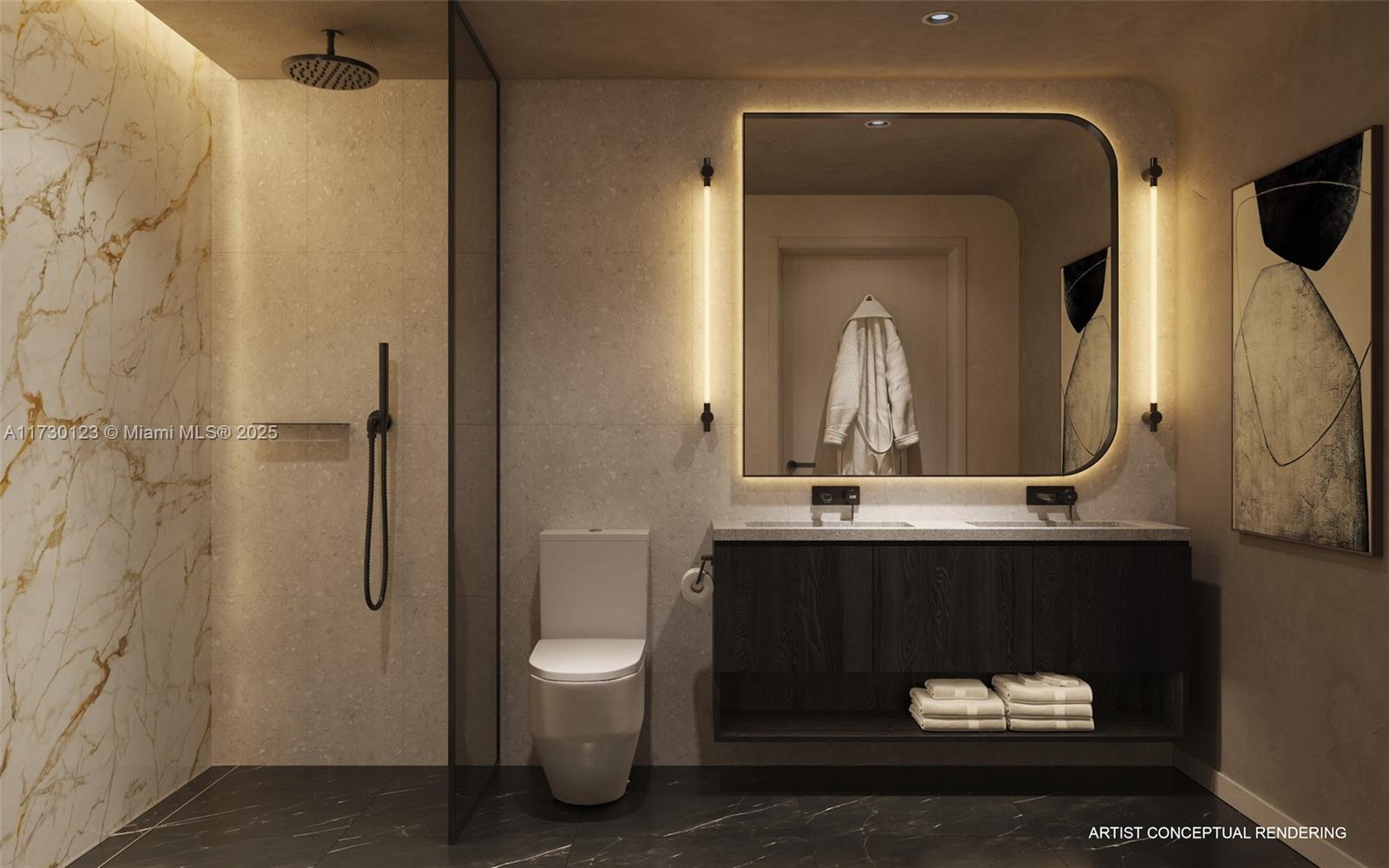 99 Southwest 7th Street, Unit PH3901 Miami, FL 33130 - Photo 8 of 28 a bathroom with a sink and a mirror