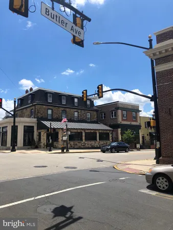 a view of a building with a street