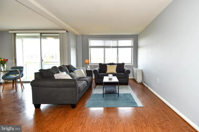a living room with furniture and a rug