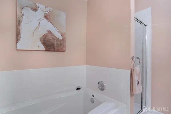 a bathroom with a bathtub
