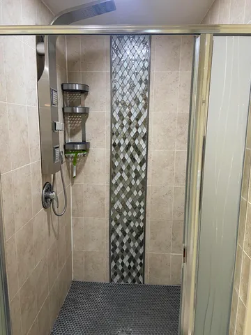 a bathroom with a shower
